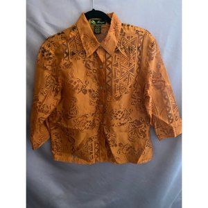 Vintage retro orange half transparent blouse